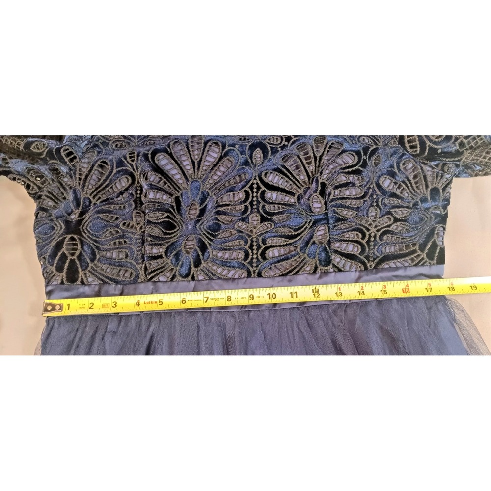 NWT Womens Maxi Dress 12 BLUE BLACK Mesh Floral Long Sleeve dark elegant formal - Picture 5 of 14